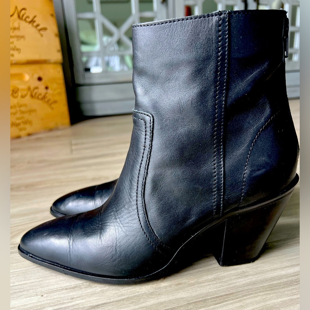 Mango - Leather Pointed Ankle Boots Black - size 37 - Women